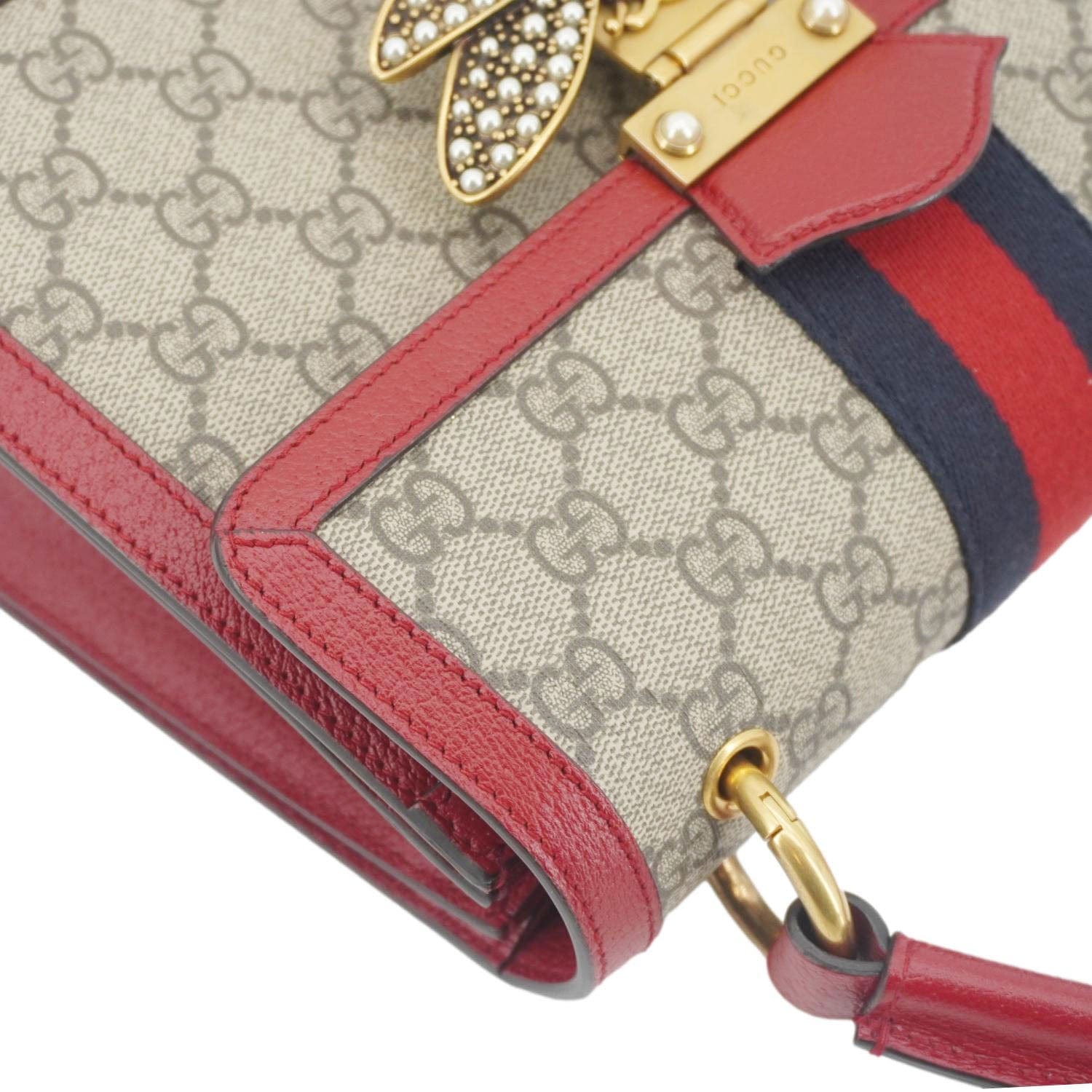 GUCCI Queen Margaret Bee Gucci Supreme Canvas Shoulder Bag Red 476541