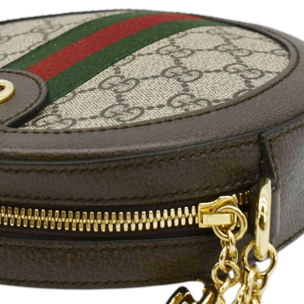 GUCCI Ophidia Mini Gucci Round Supreme Monogram Web Crossbody Bag Beige 550618