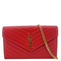 YVES SAINT LAURENT Cassandre Leather Wallet On Chain Crossbody Bag Red