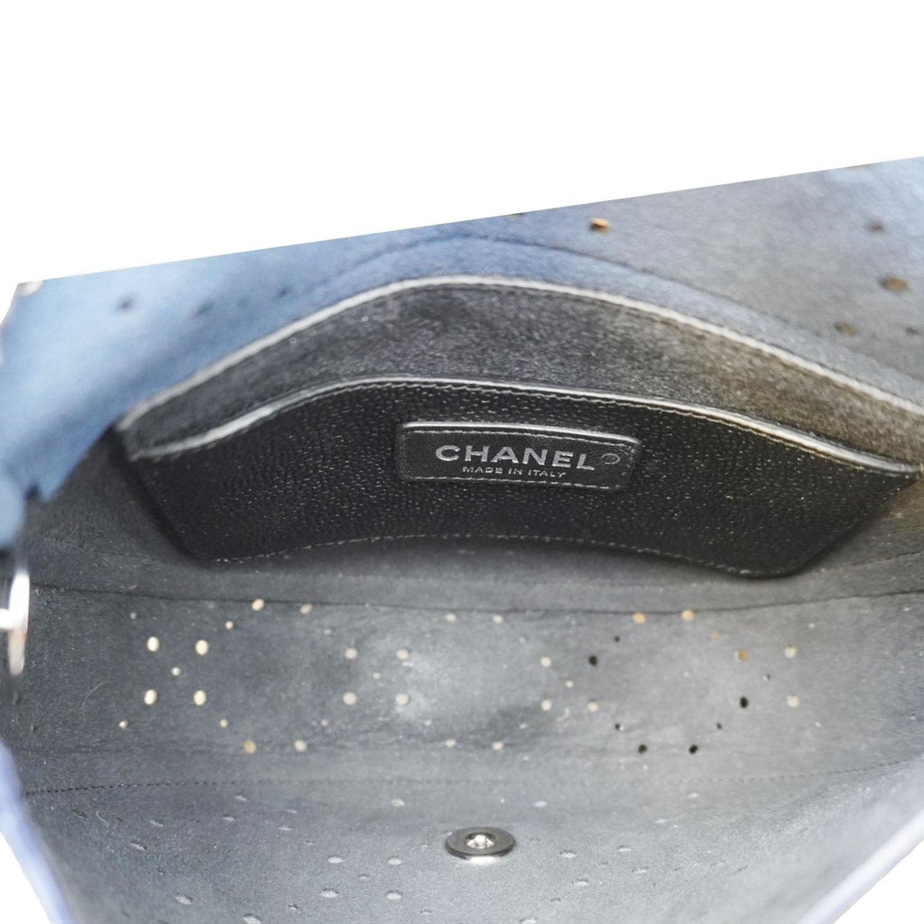 Chanel Perforated Caviar Leather Messenger Bag Navy Blue