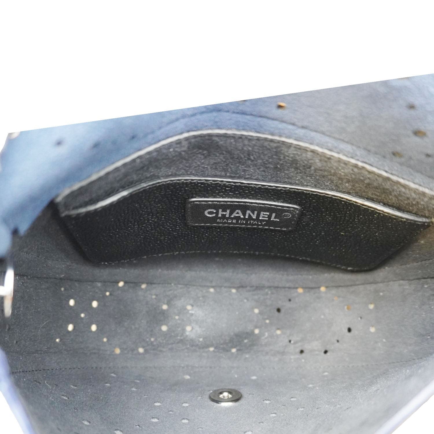 Chanel Perforated Caviar Leather Messenger Bag Navy Blue