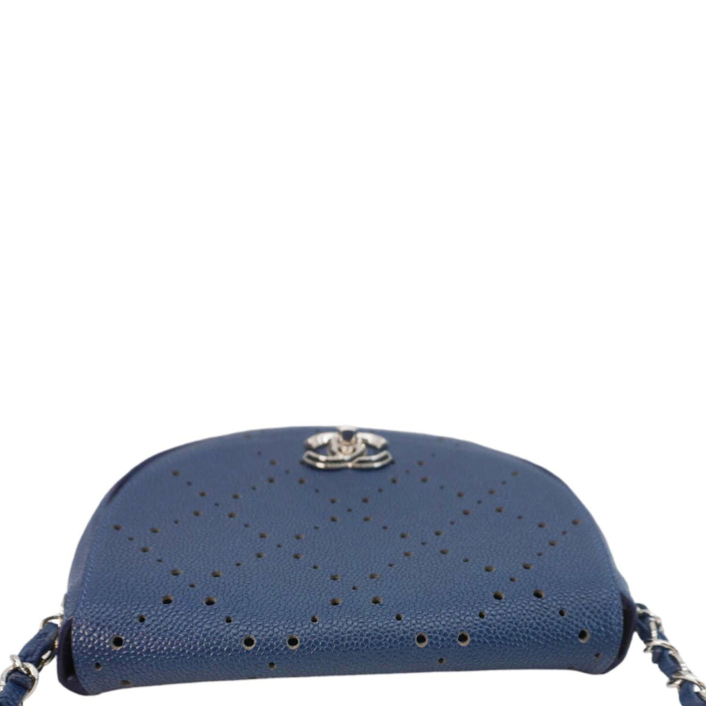 Chanel Perforated Caviar Leather Messenger Bag Navy Blue