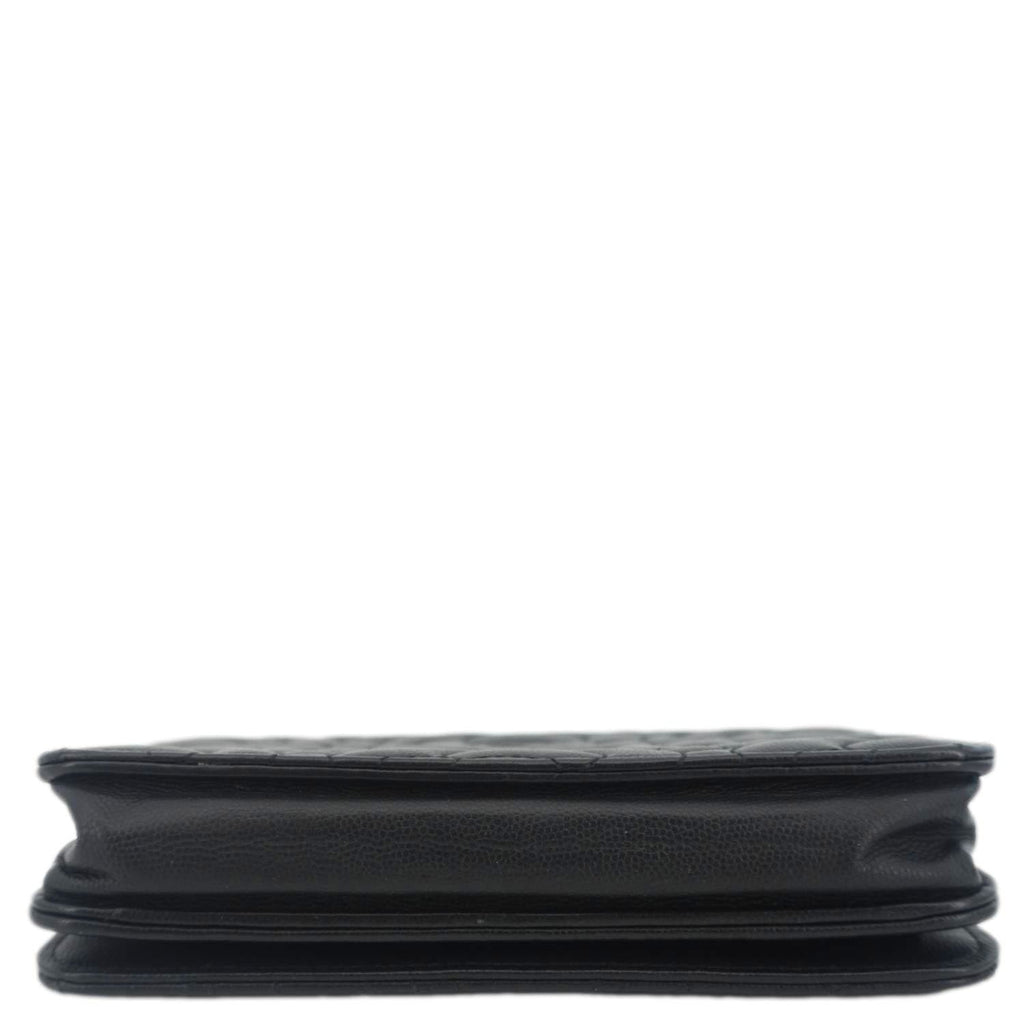 Chanel Camellia Caviar Leather Wallet on Chain Shoulder Bag Black