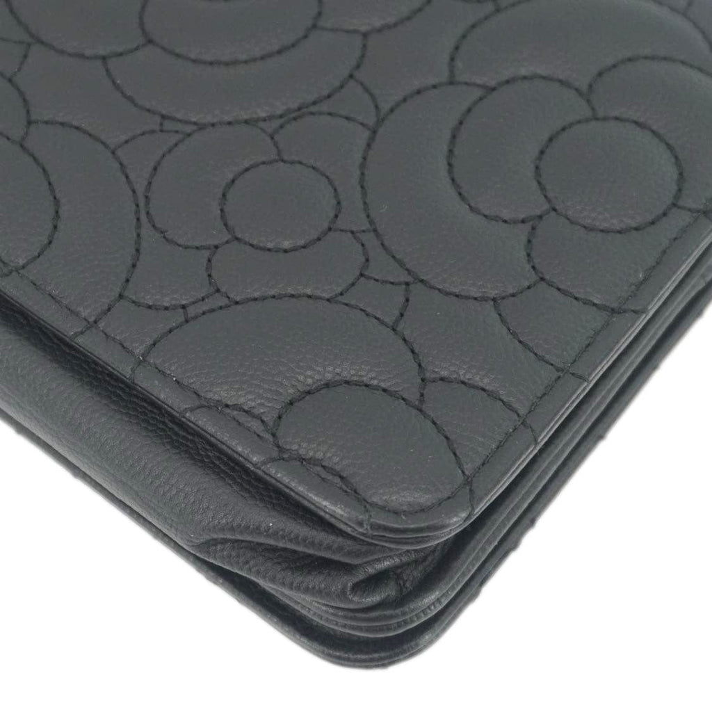 Chanel Camellia Caviar Leather Wallet on Chain Shoulder Bag Black