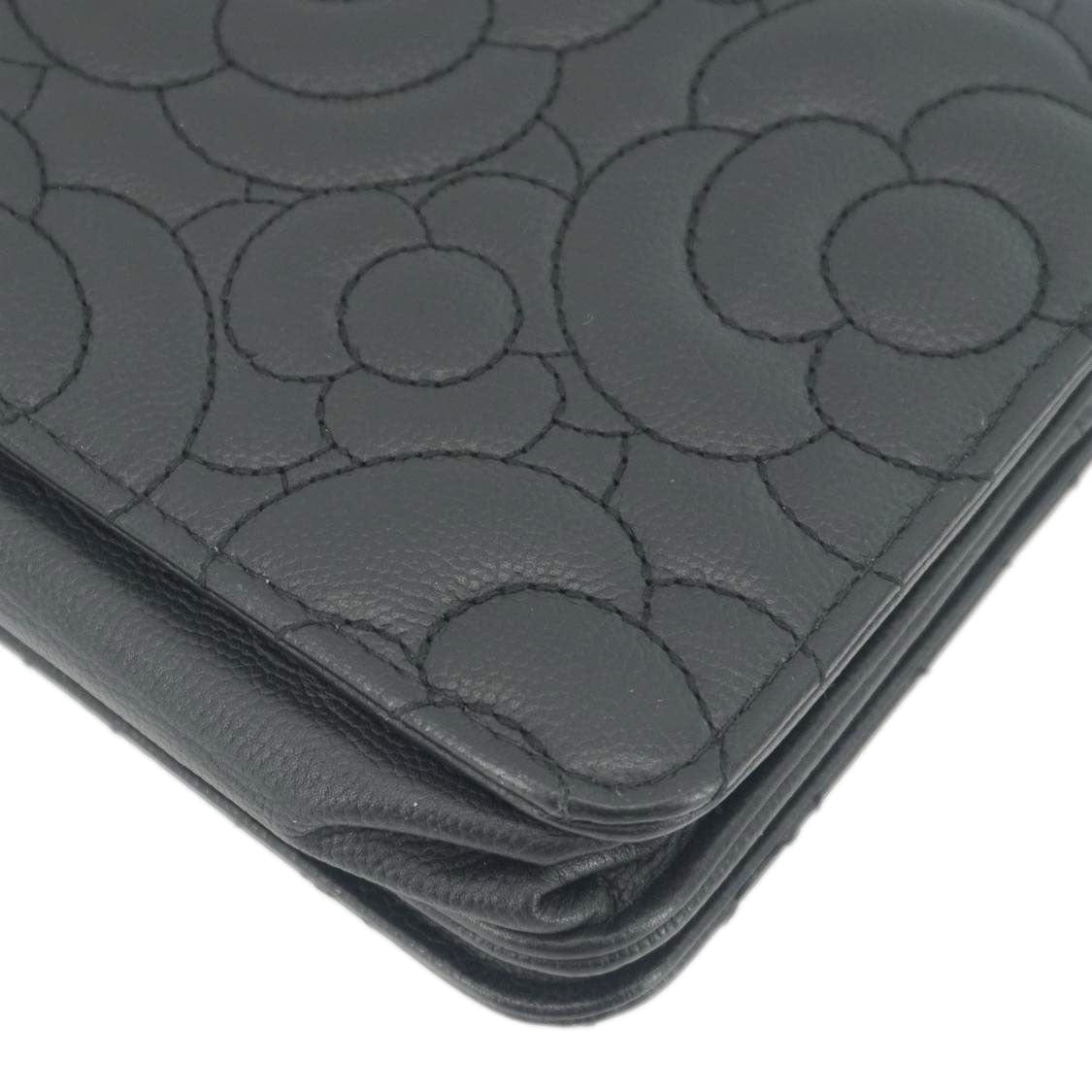 Chanel Camellia Caviar Leather Wallet on Chain Shoulder Bag Black