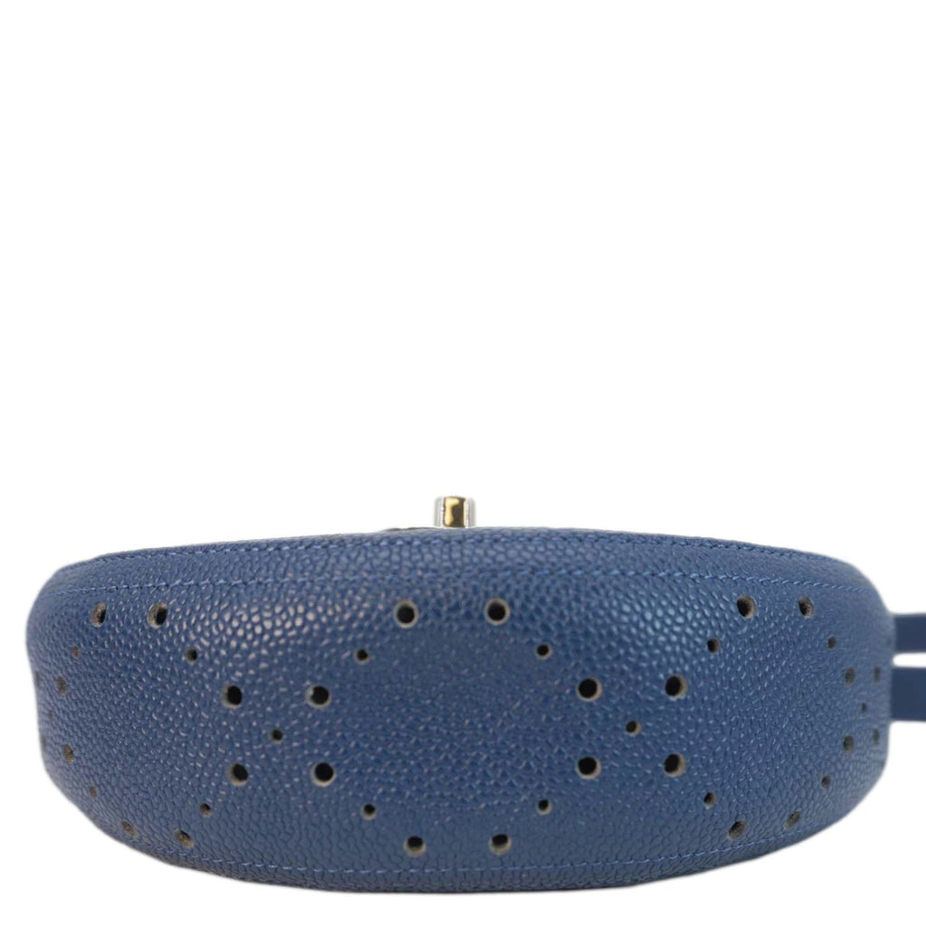 Chanel Perforated Caviar Leather Messenger Bag Navy Blue