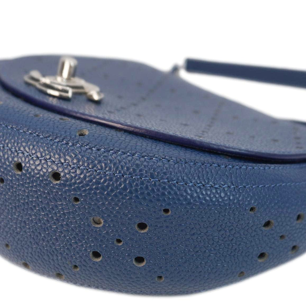Chanel Perforated Caviar Leather Messenger Bag Navy Blue