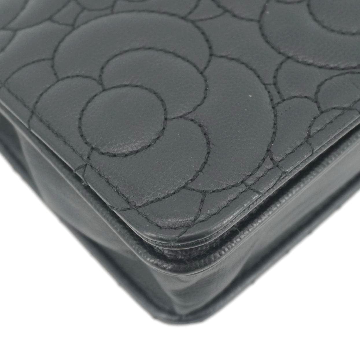 Chanel Camellia Caviar Leather Wallet on Chain Shoulder Bag Black