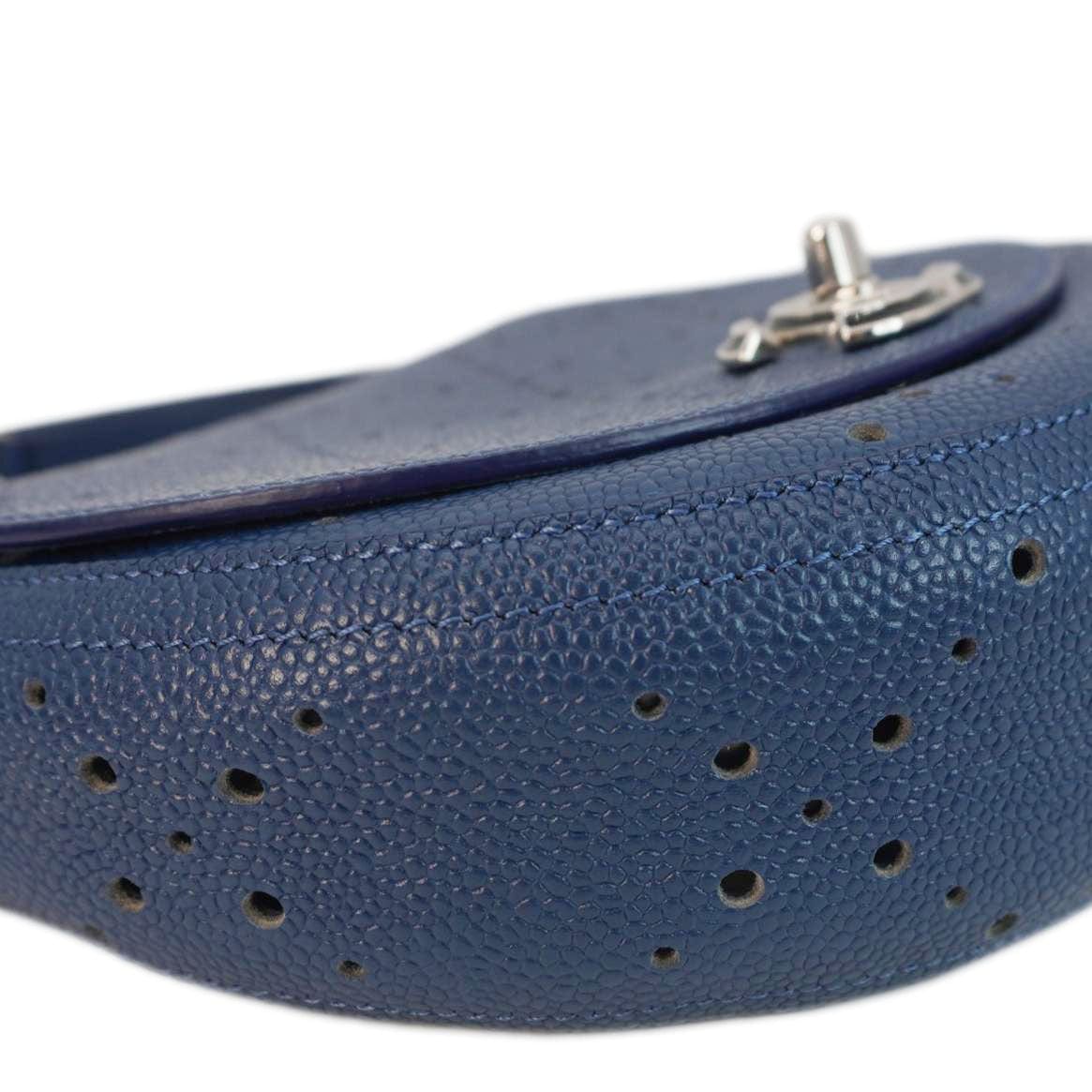 Chanel Perforated Caviar Leather Messenger Bag Navy Blue