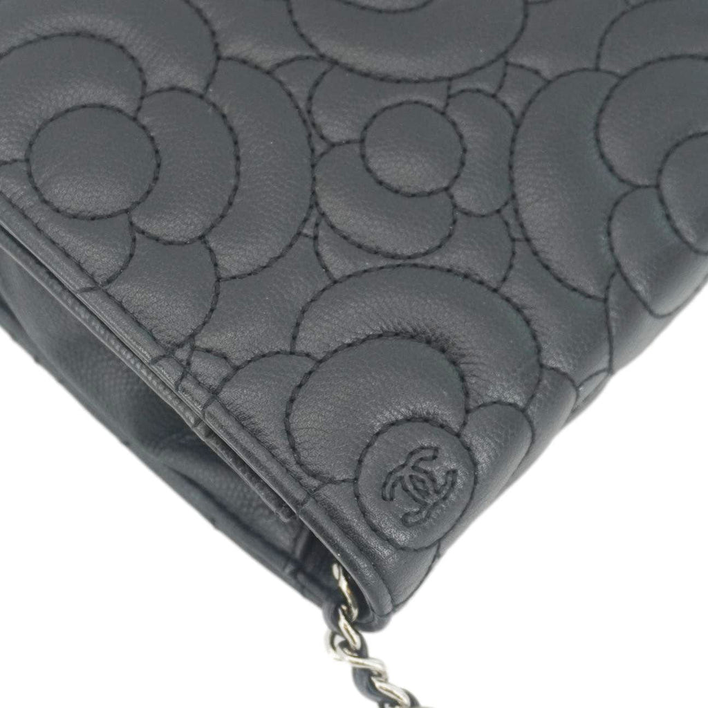 Chanel Camellia Caviar Leather Wallet on Chain Shoulder Bag Black