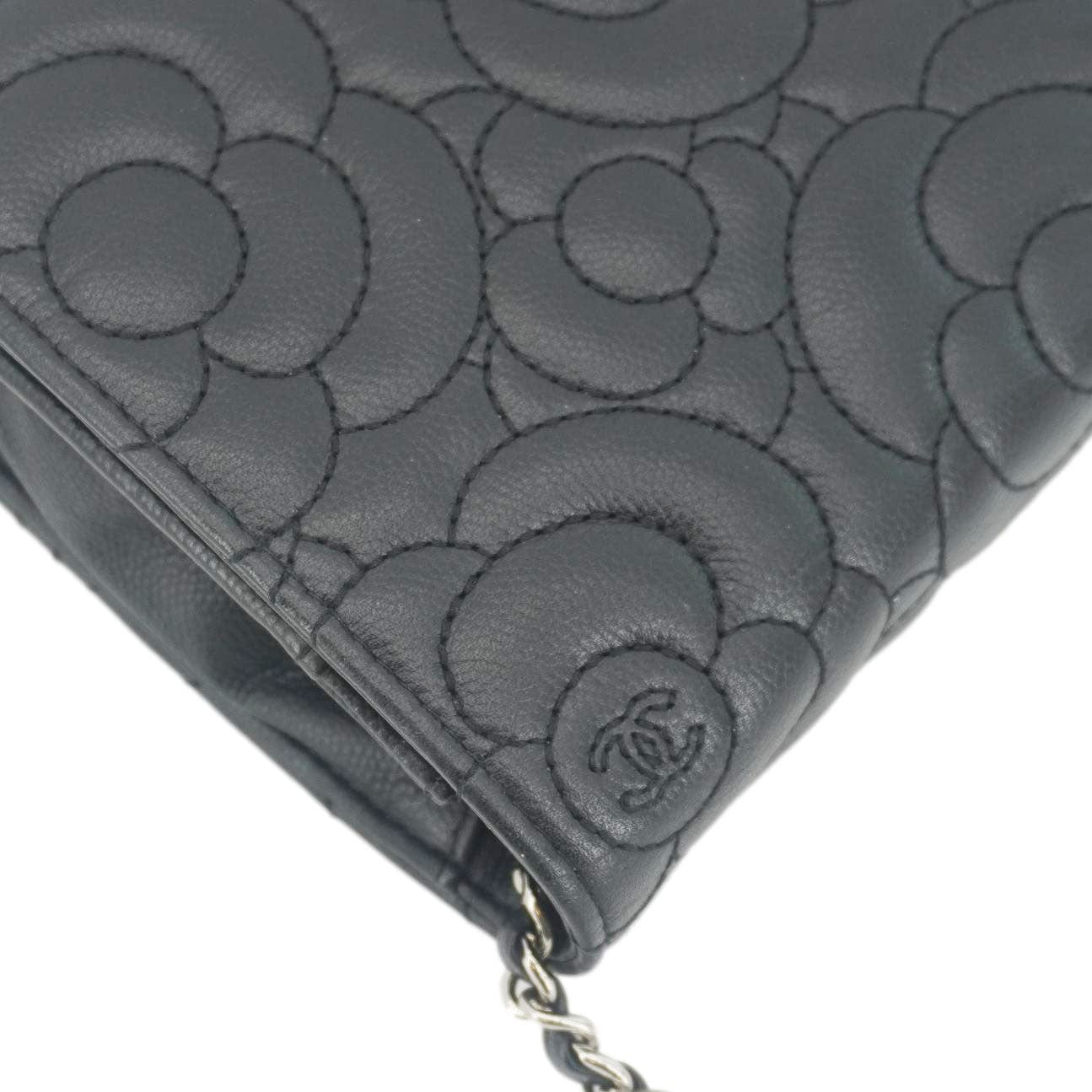 Chanel Camellia Caviar Leather Wallet on Chain Shoulder Bag Black