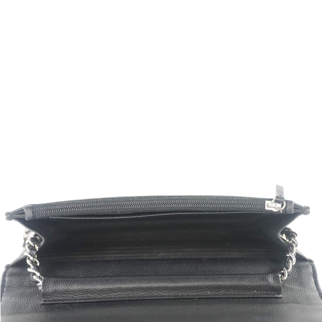 Chanel Camellia Caviar Leather Wallet on Chain Shoulder Bag Black