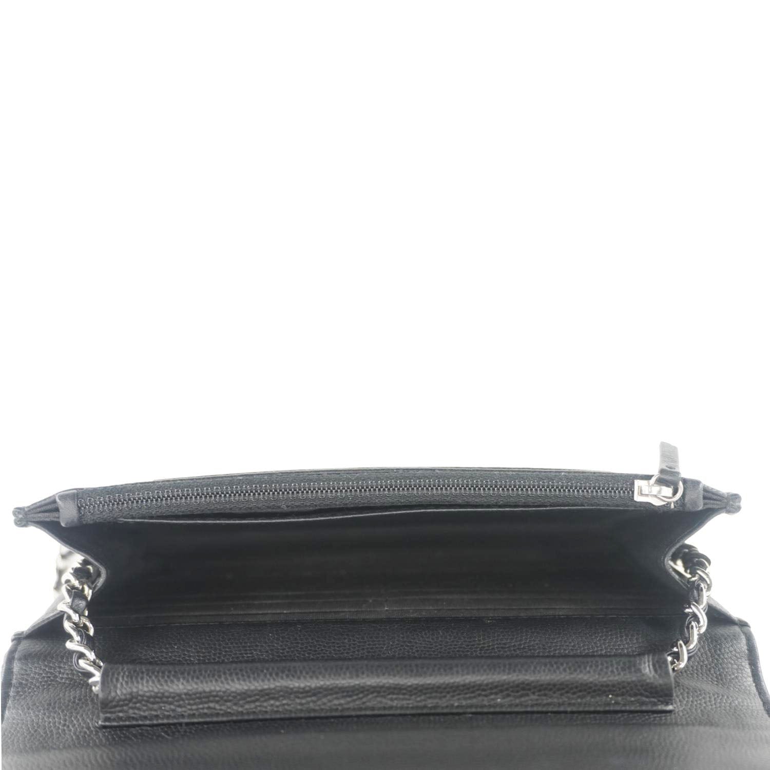 Chanel Camellia Caviar Leather Wallet on Chain Shoulder Bag Black