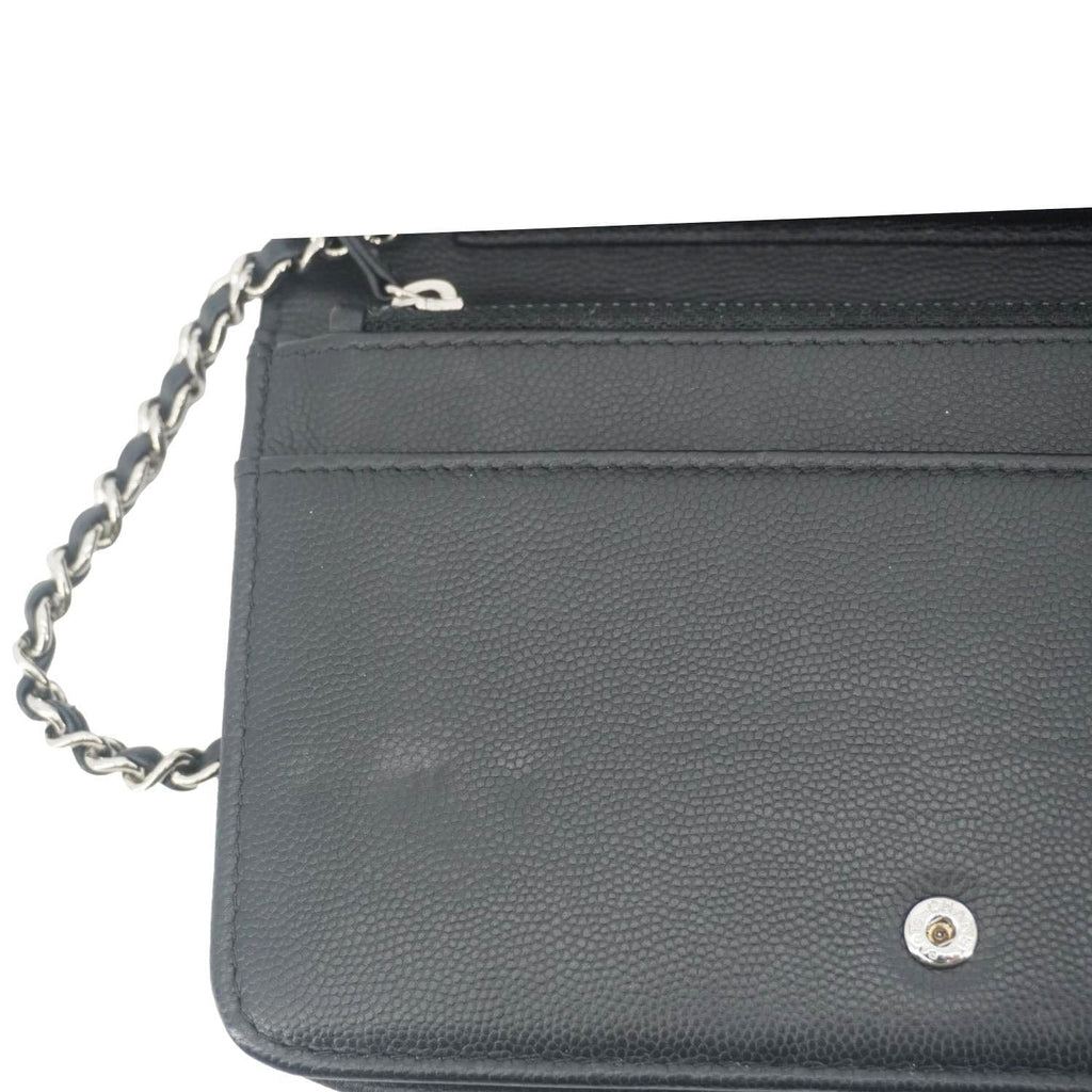 Chanel Camellia Caviar Leather Wallet on Chain Shoulder Bag Black