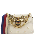 GUCCI Broadway Pearl Bee Mini Leather Shoulder Bag White 453778