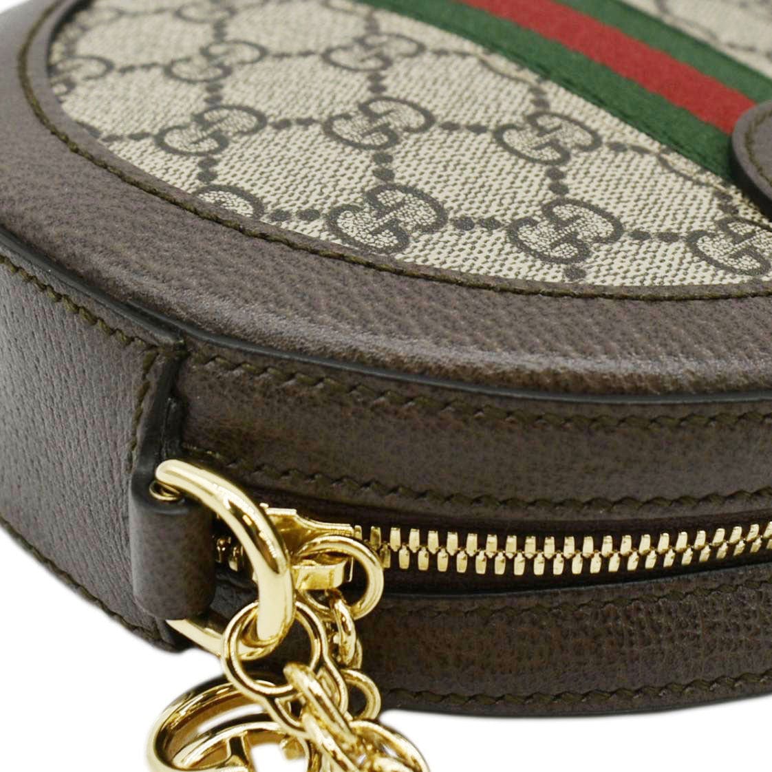 GUCCI Ophidia Mini Gucci Round Supreme Monogram Web Crossbody Bag Beige 550618