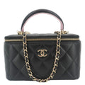 Chanel Vanity Case Quilted Leather Top Handle Crossbody Bag Black
