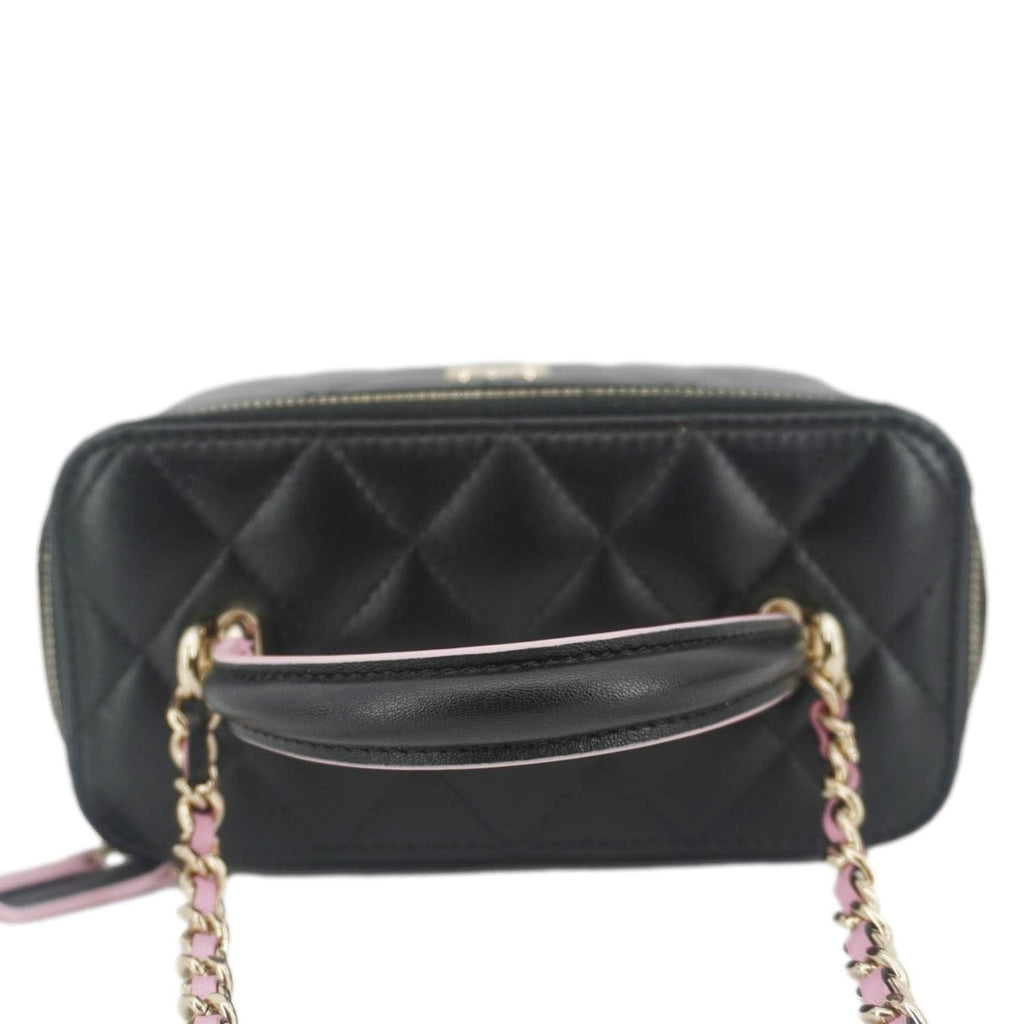 Chanel Vanity Case Quilted Leather Top Handle Crossbody Bag Black