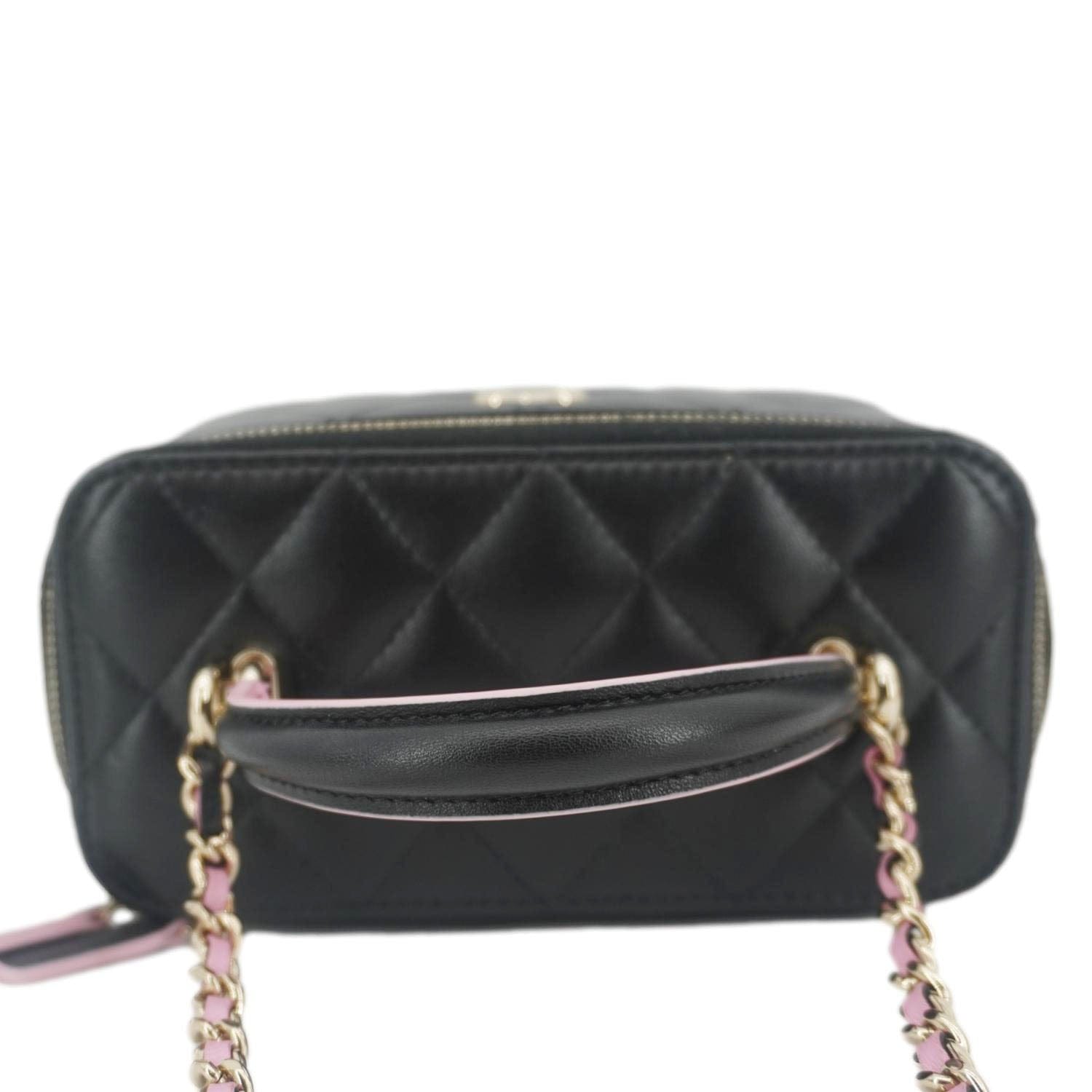 Chanel Vanity Case Quilted Leather Top Handle Crossbody Bag Black