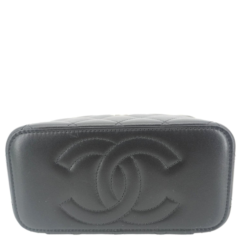 Chanel Vanity Case Quilted Leather Top Handle Crossbody Bag Black