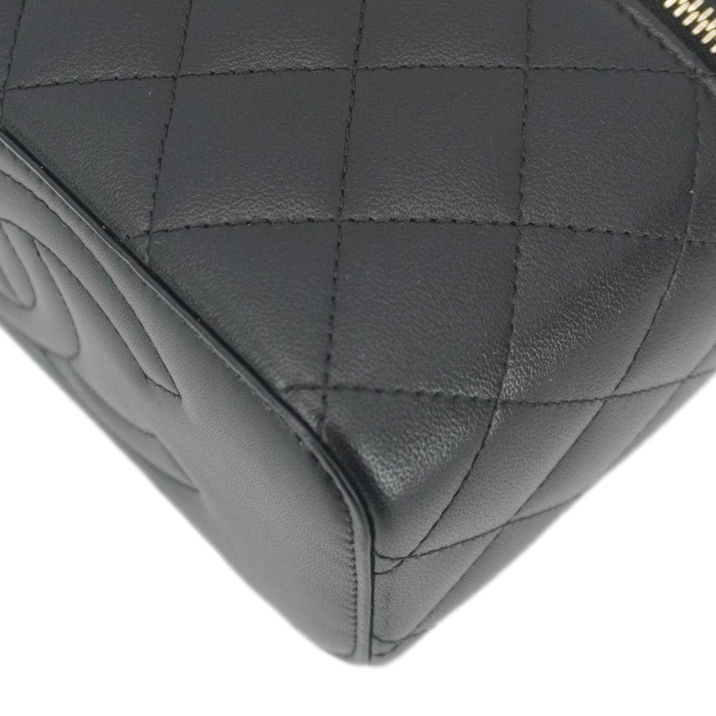 Chanel Vanity Case Quilted Leather Top Handle Crossbody Bag Black