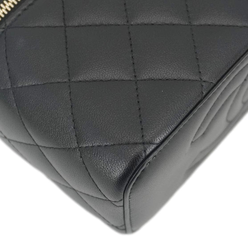 Chanel Vanity Case Quilted Leather Top Handle Crossbody Bag Black