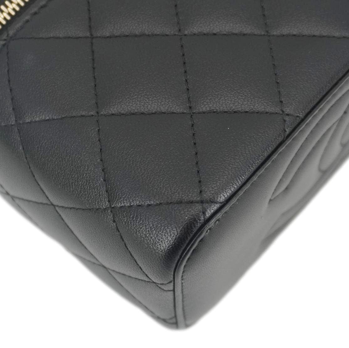 Chanel Vanity Case Quilted Leather Top Handle Crossbody Bag Black