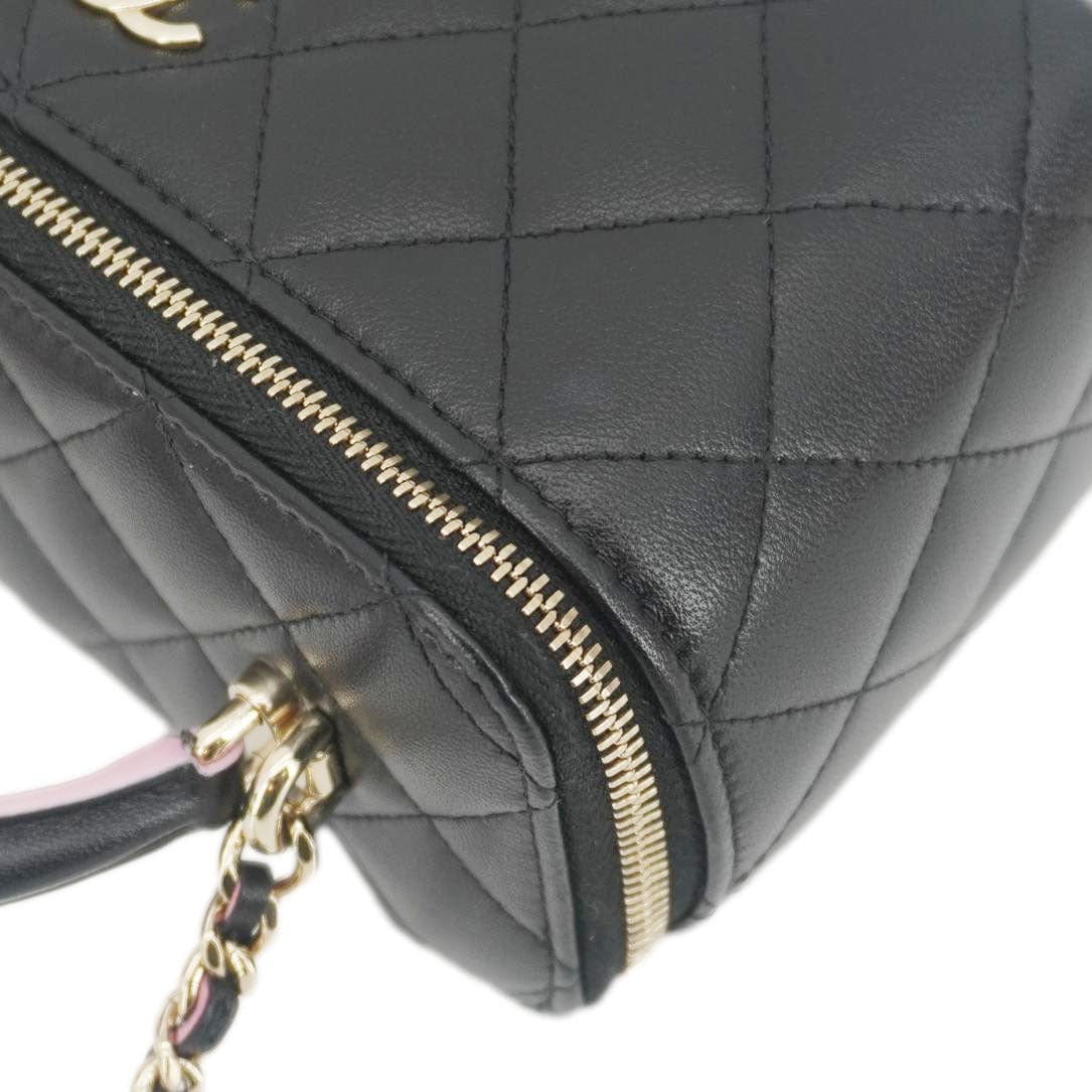 Chanel Vanity Case Quilted Leather Top Handle Crossbody Bag Black