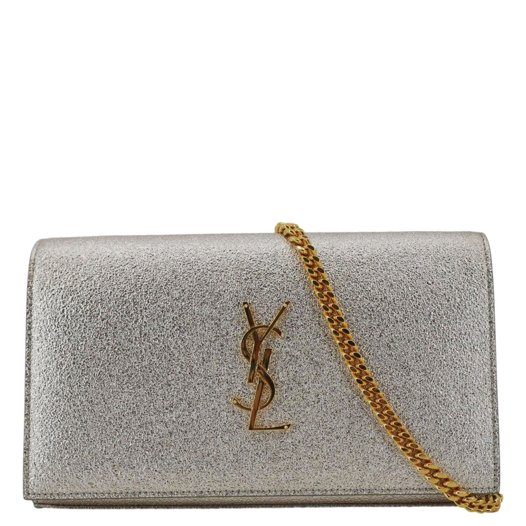 YVES SAINT LAURENT Kate Small Metallic Leather Crossbody Bag Silver