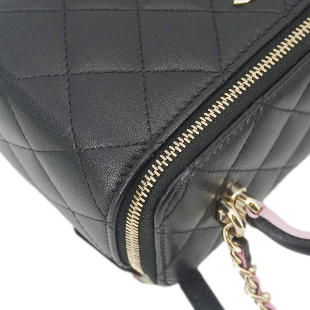 Chanel Vanity Case Quilted Leather Top Handle Crossbody Bag Black