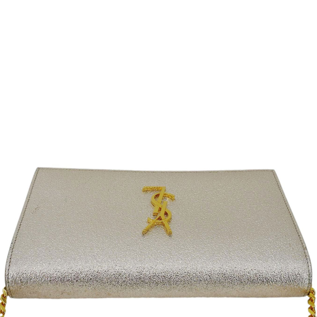 YVES SAINT LAURENT Kate Small Metallic Leather Crossbody Bag Silver