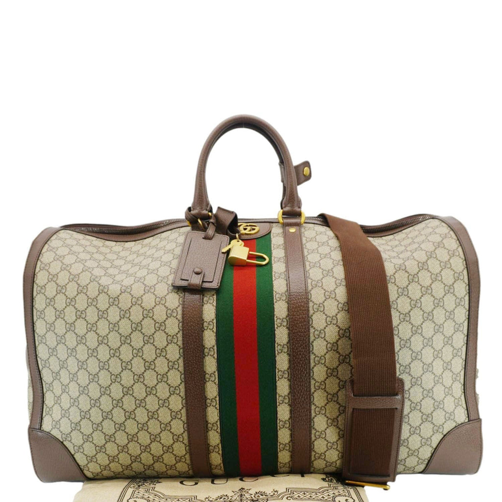 GUCCI Savoy Web Maxi Gucci Supreme Canvas Duffle Bag Beige 724567