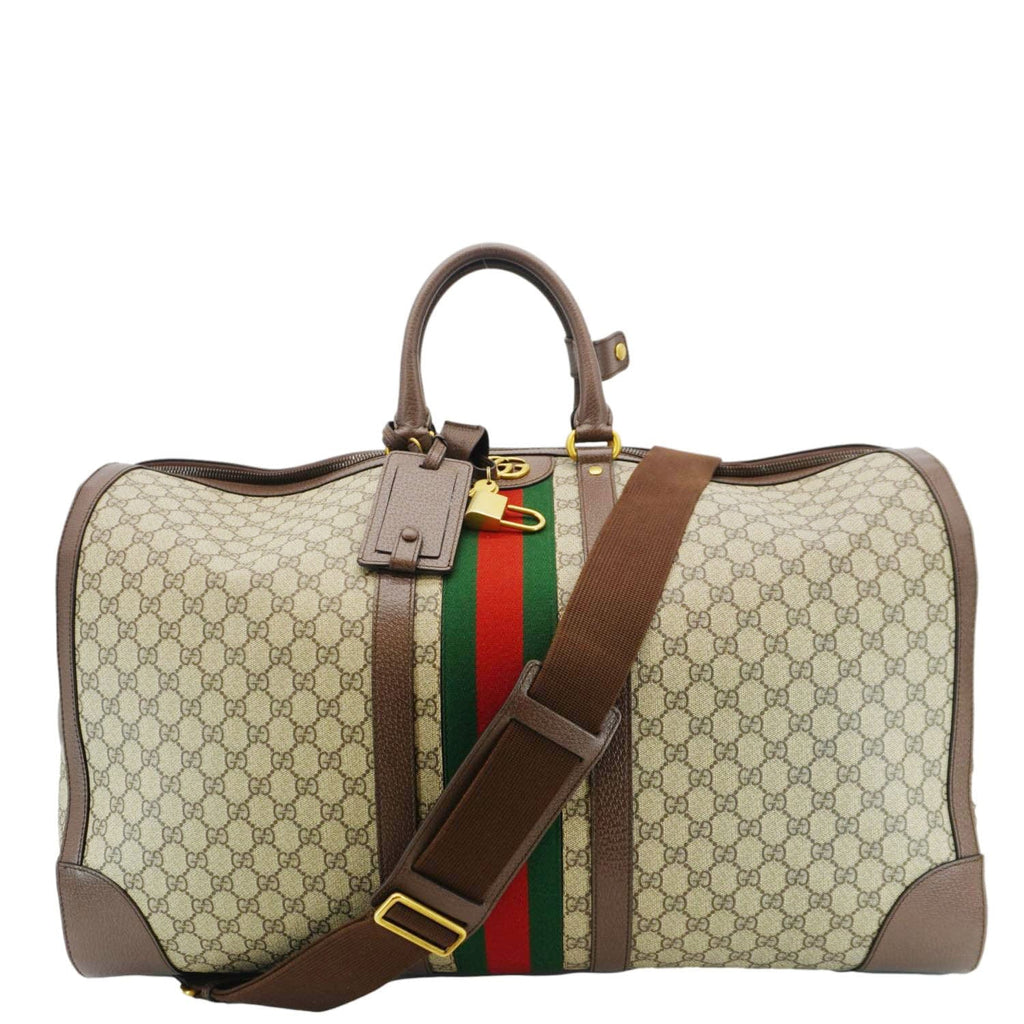 GUCCI Savoy Web Maxi Gucci Supreme Canvas Duffle Bag Beige 724567