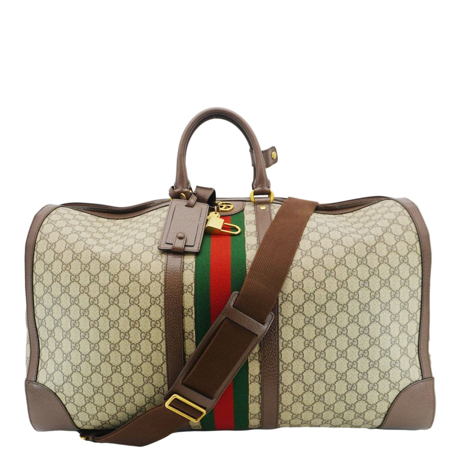 GUCCI Savoy Web Maxi Gucci Supreme Canvas Duffle Bag Beige 724567