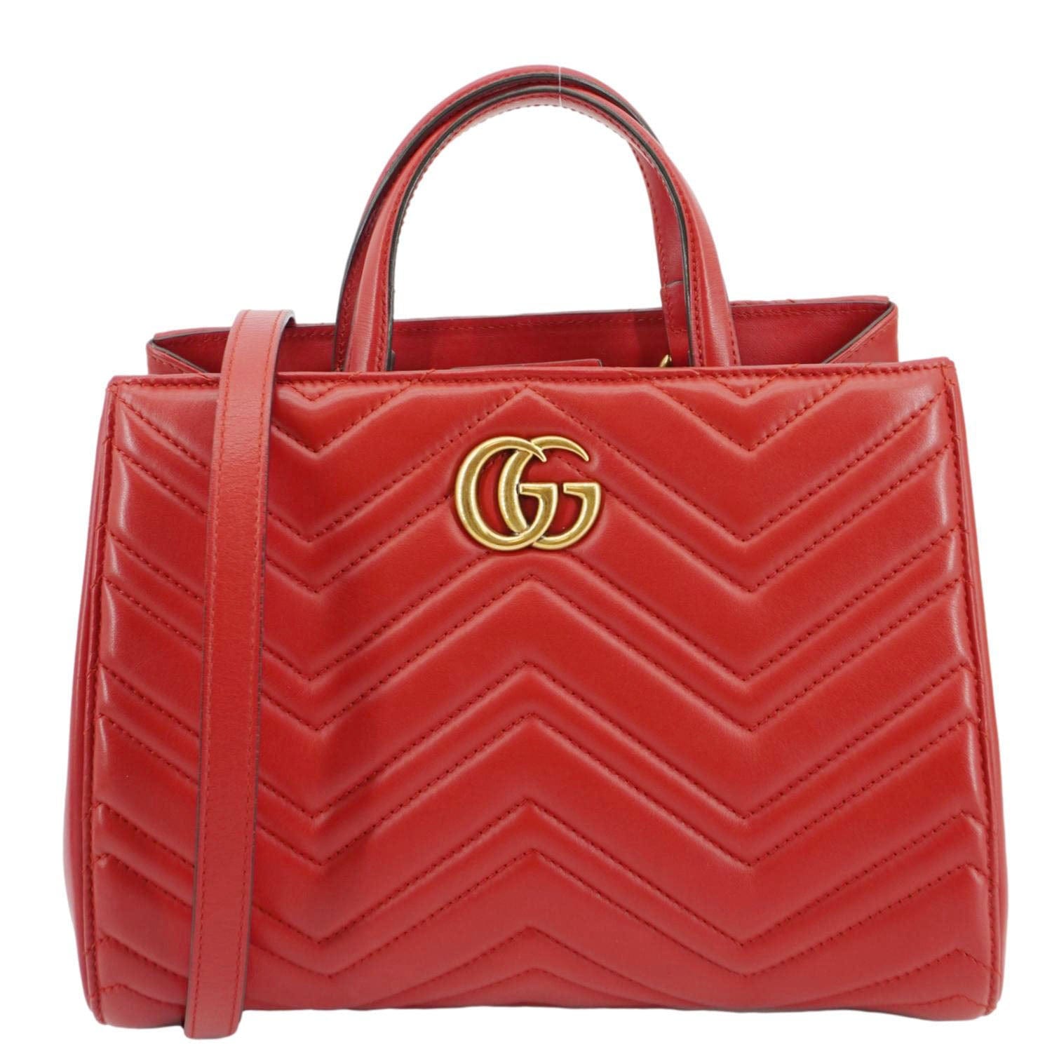 GUCCI Gucci Marmont Calfskin Matelasse Leather Shoulder Bag Red 448054