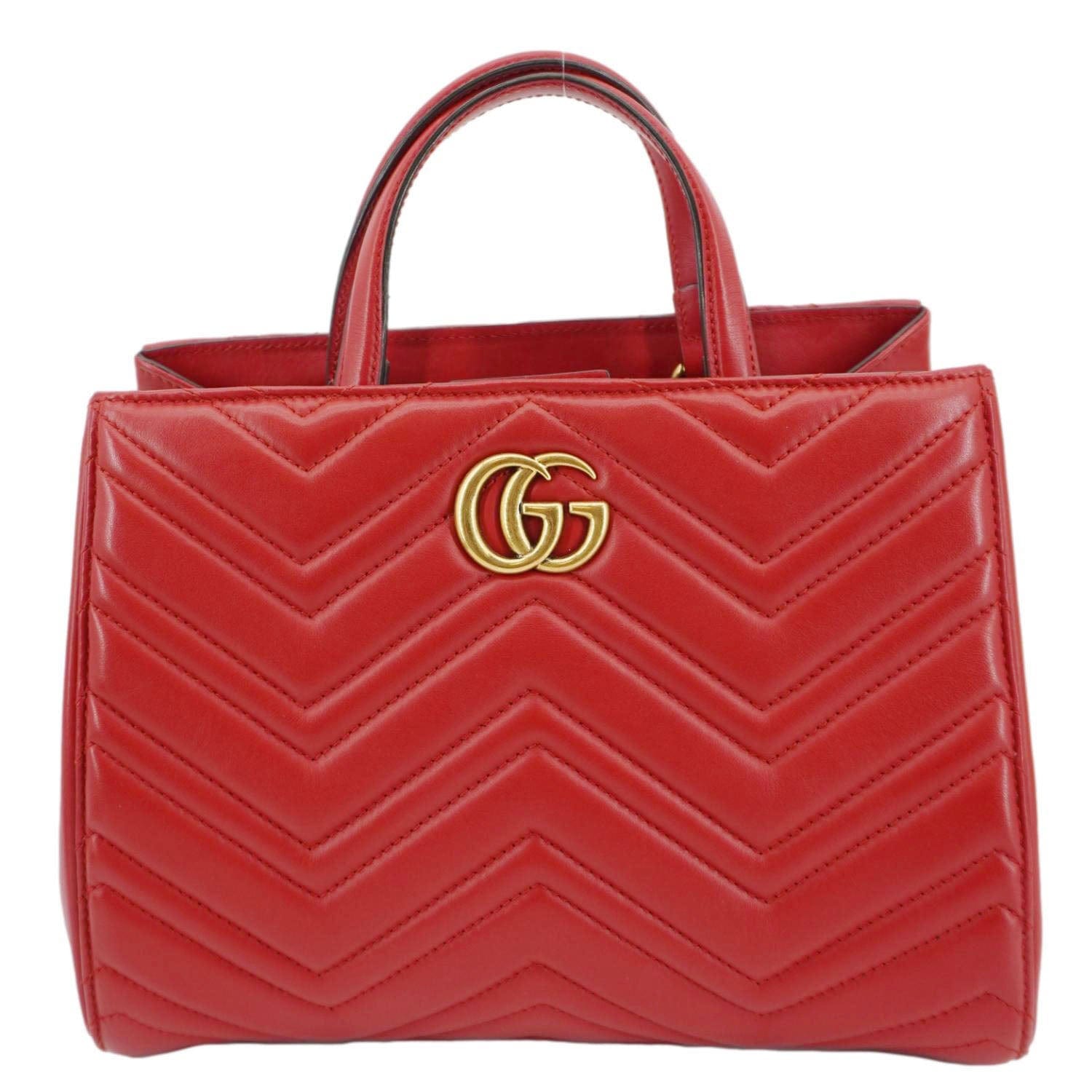 GUCCI Gucci Marmont Calfskin Matelasse Leather Shoulder Bag Red 448054