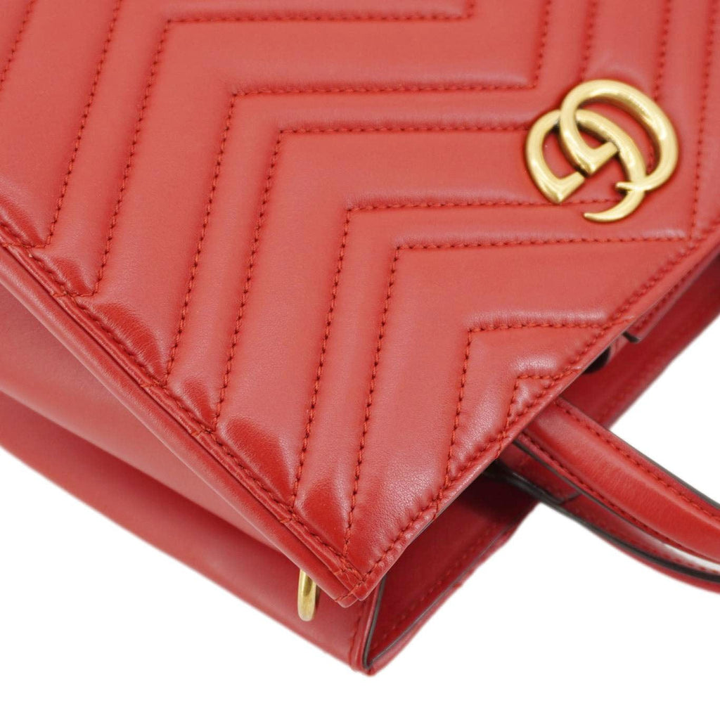 GUCCI Gucci Marmont Calfskin Matelasse Leather Shoulder Bag Red 448054