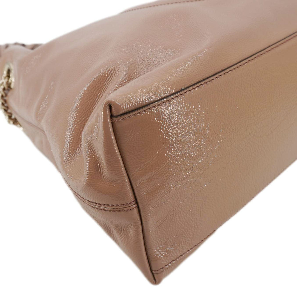 GUCCI Soho Medium Patent Leather Chain Tote Bag Beige 308982