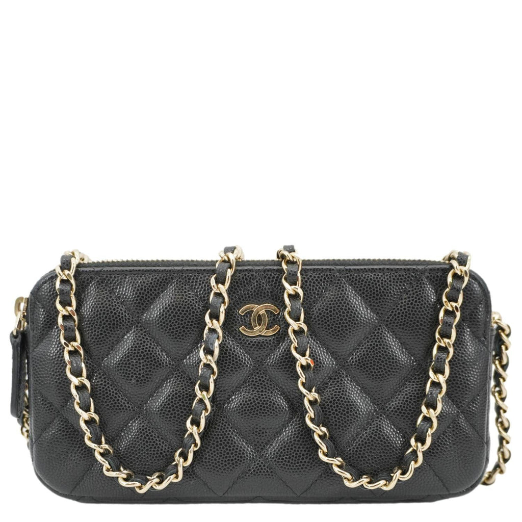 Chanel Wallet on Chain Double Zip Caviar Leather Crossbody Bag Black