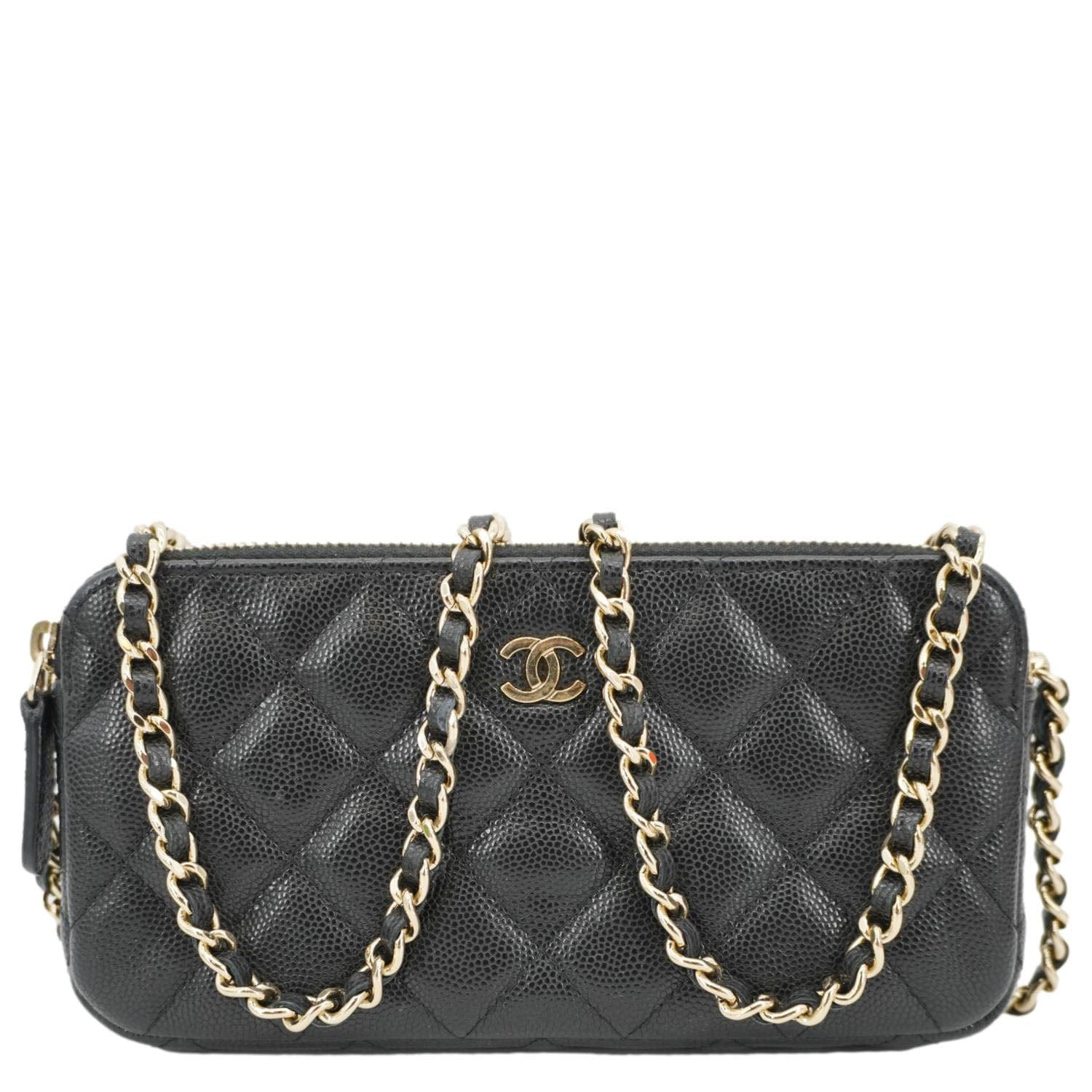 Chanel Wallet on Chain Double Zip Caviar Leather Crossbody Bag Black