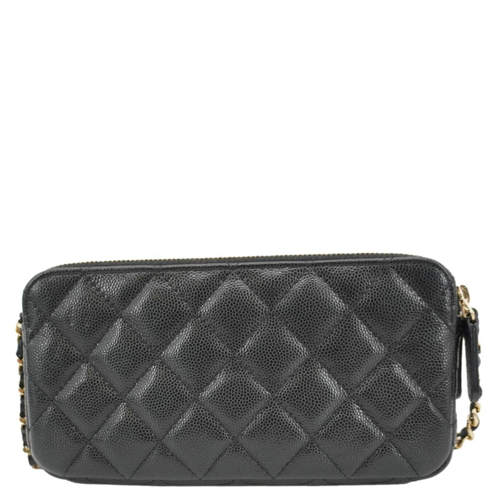 Chanel Wallet on Chain Double Zip Caviar Leather Crossbody Bag Black