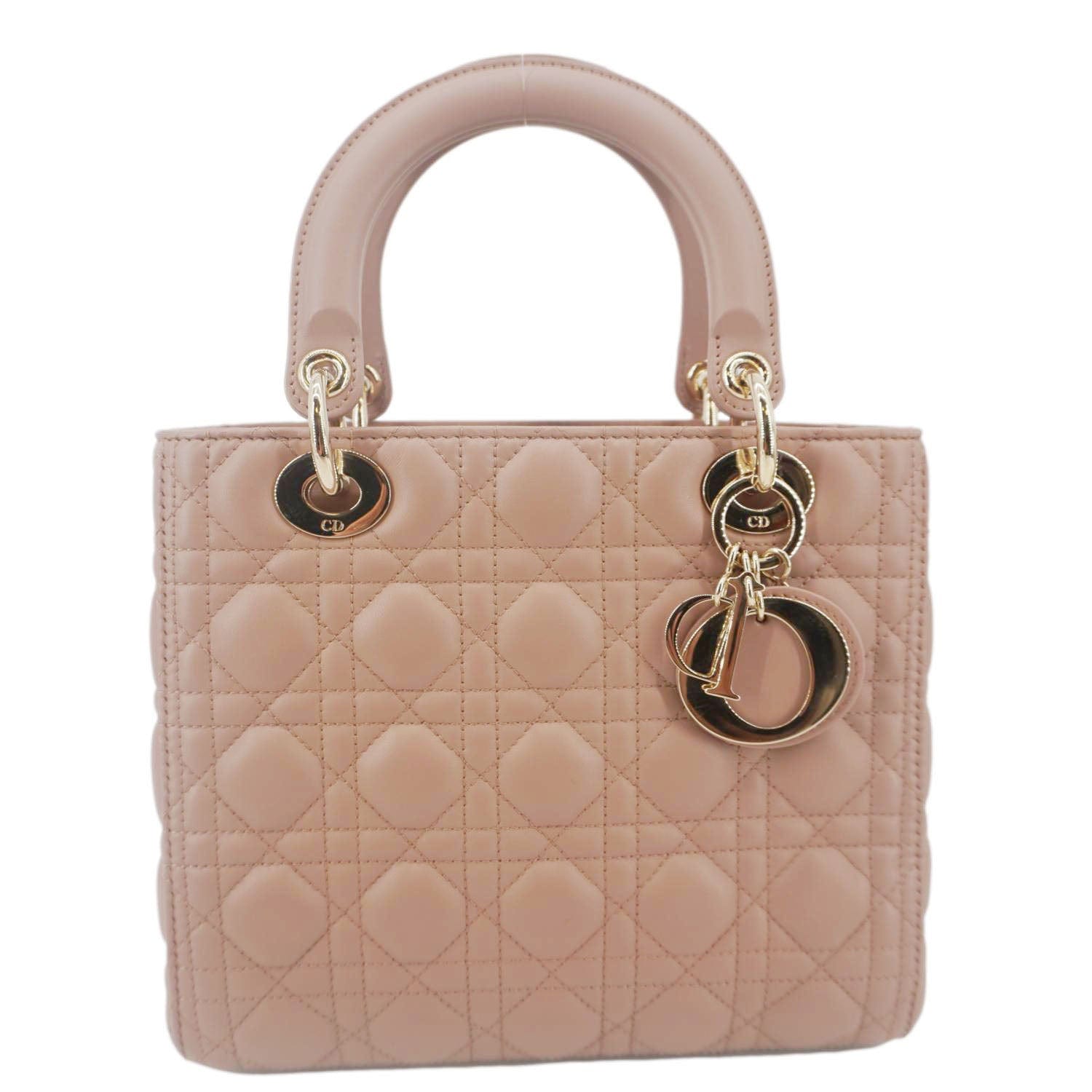 CHRISTIAN DIOR Lady Dior Medium Cannage Leather Crossbody Bag Rose Pink