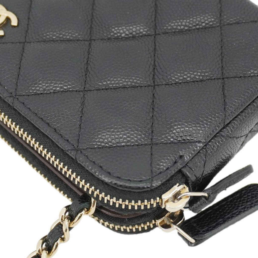Chanel Wallet on Chain Double Zip Caviar Leather Crossbody Bag Black