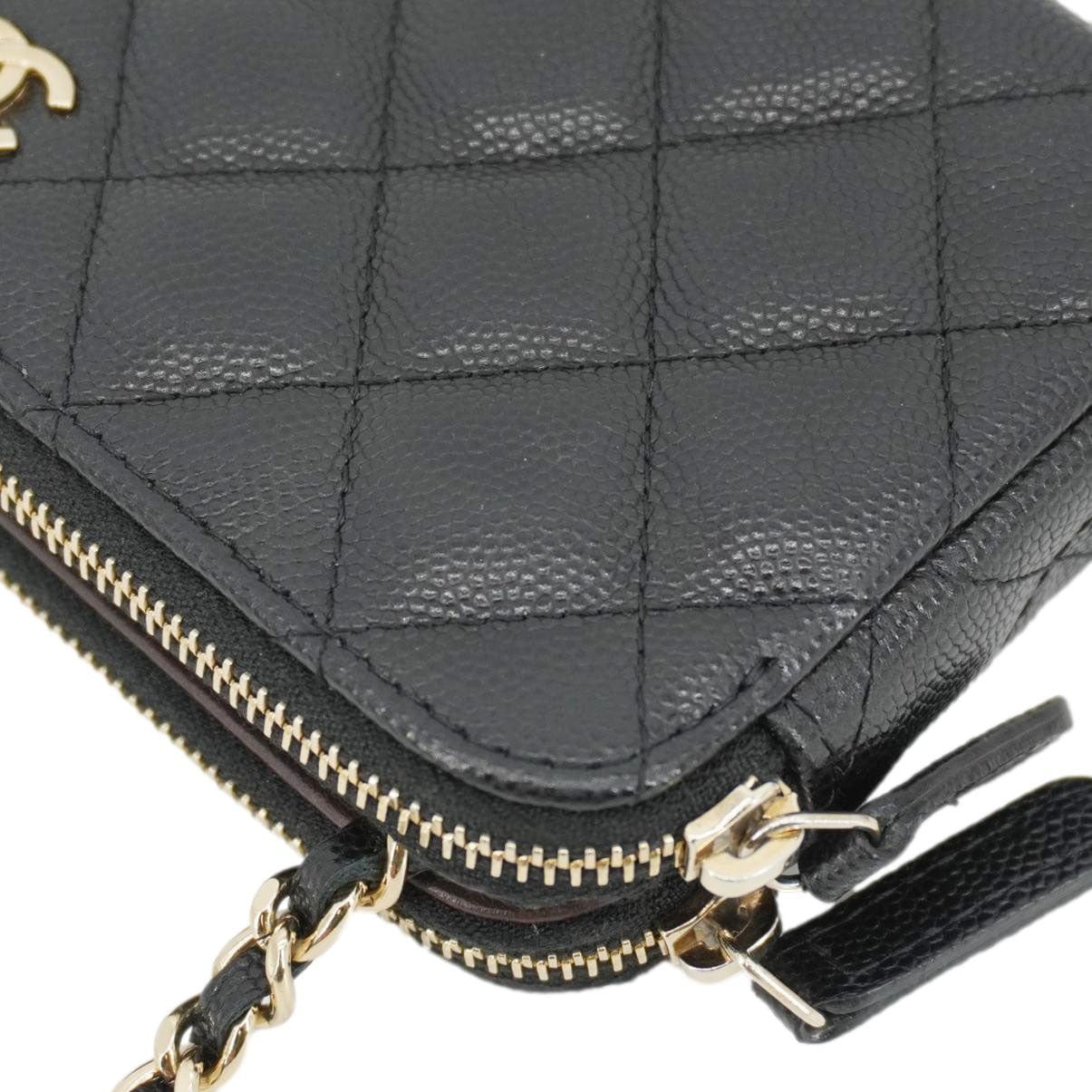 Chanel Wallet on Chain Double Zip Caviar Leather Crossbody Bag Black