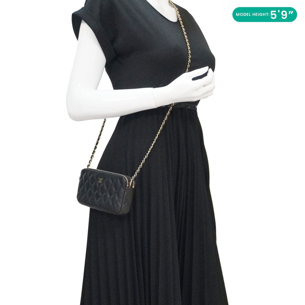 Chanel Wallet on Chain Double Zip Caviar Leather Crossbody Bag Black