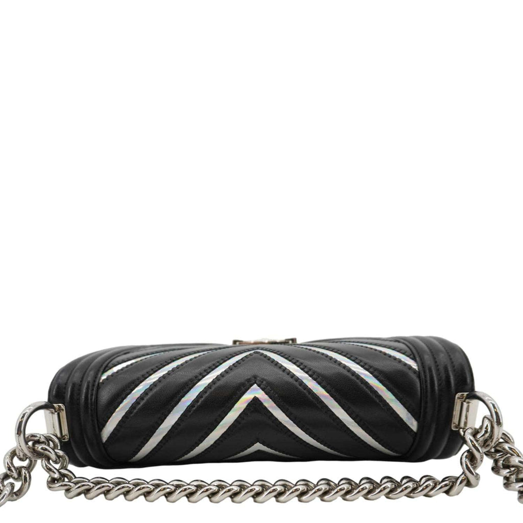 Chanel Boy Flap Chevron Leather with Holographic PVC Crossbody Bag Black