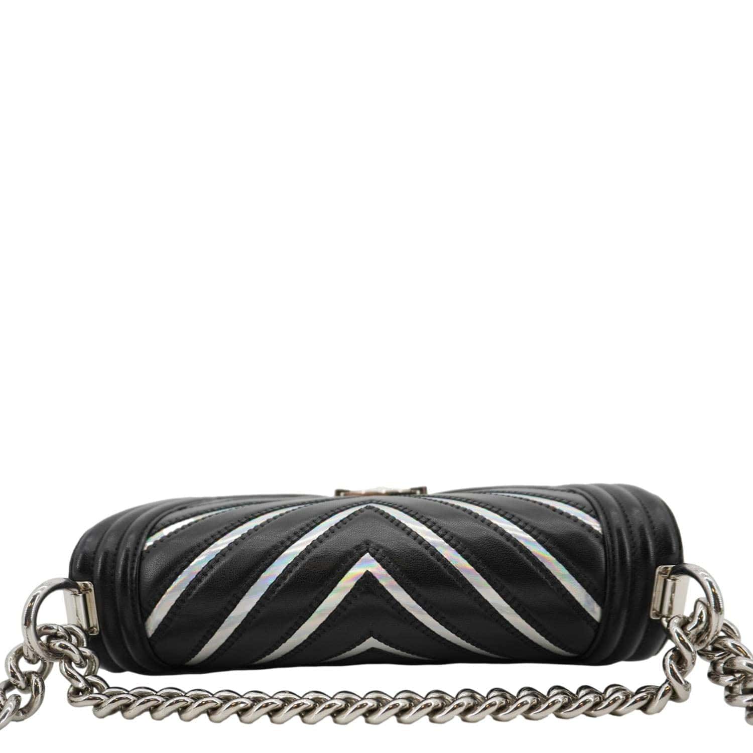 Chanel Boy Flap Chevron Leather with Holographic PVC Crossbody Bag Black