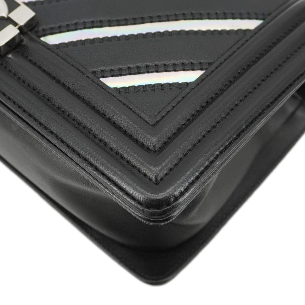 Chanel Boy Flap Chevron Leather with Holographic PVC Crossbody Bag Black