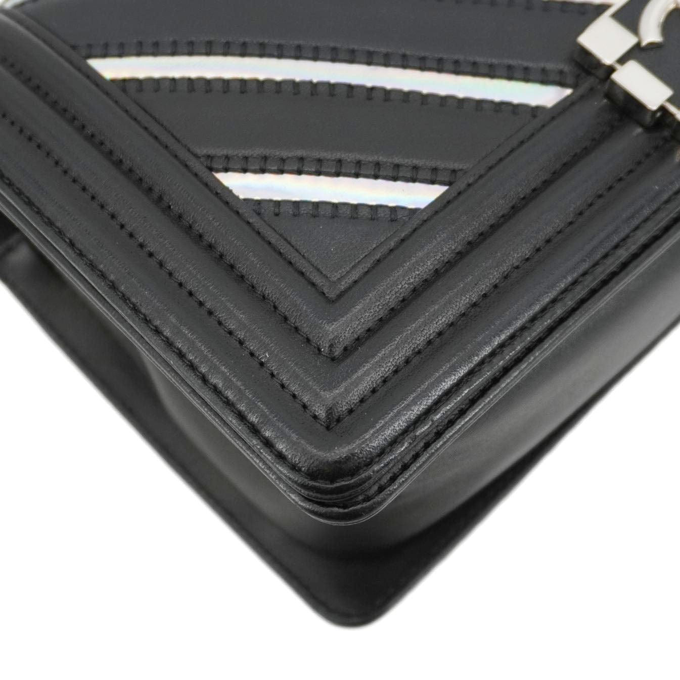 Chanel Boy Flap Chevron Leather with Holographic PVC Crossbody Bag Black