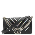 Chanel Boy Flap Chevron Leather with Holographic PVC Crossbody Bag Black